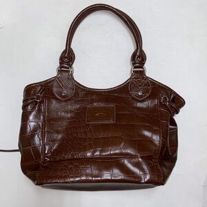 Tommy Hilfiger Brown MD Satchel Faux Leather Pleather Multi Pocket Animal Print